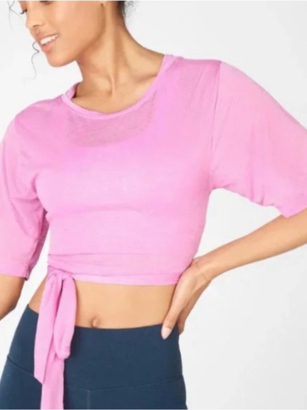 Fabletics White Ryan Short Sleeve Cropped Tie-up Tee